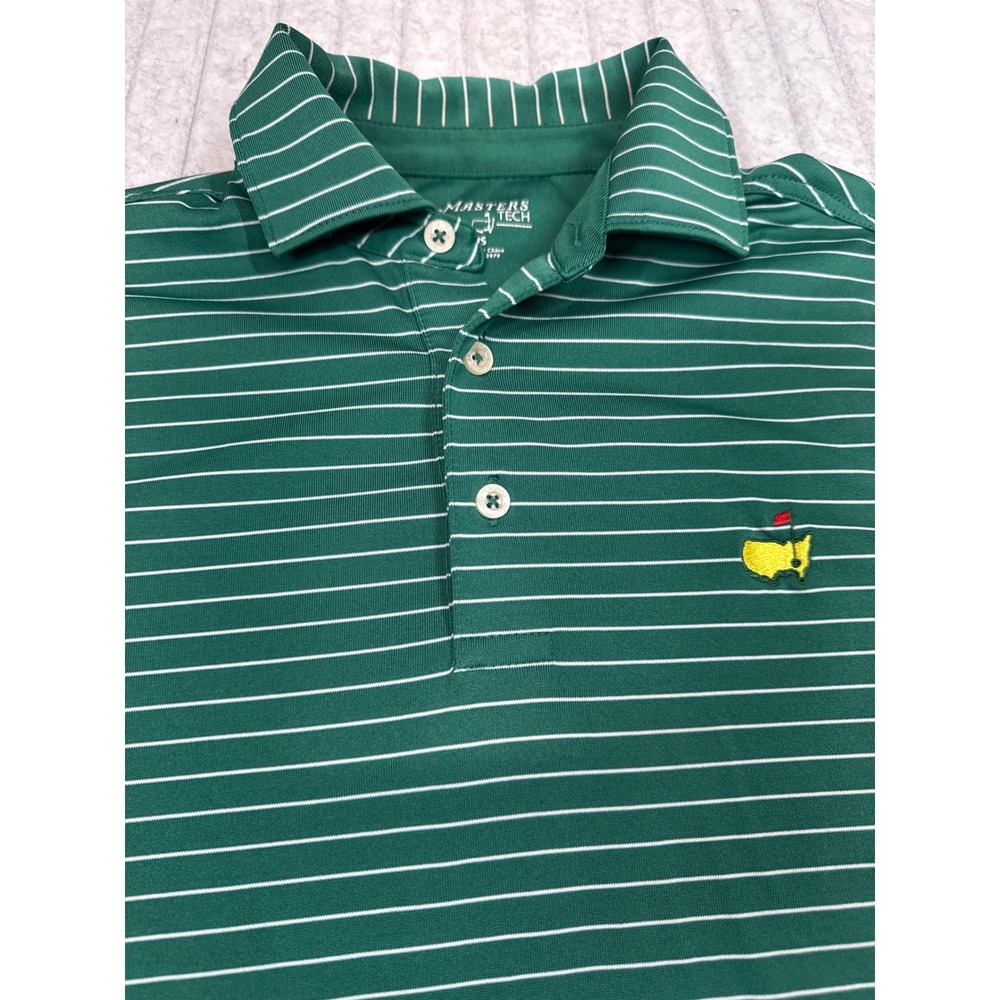 Masters Tech Mens Green White Striped Short Sleeve Golf Polo Shirt Size S